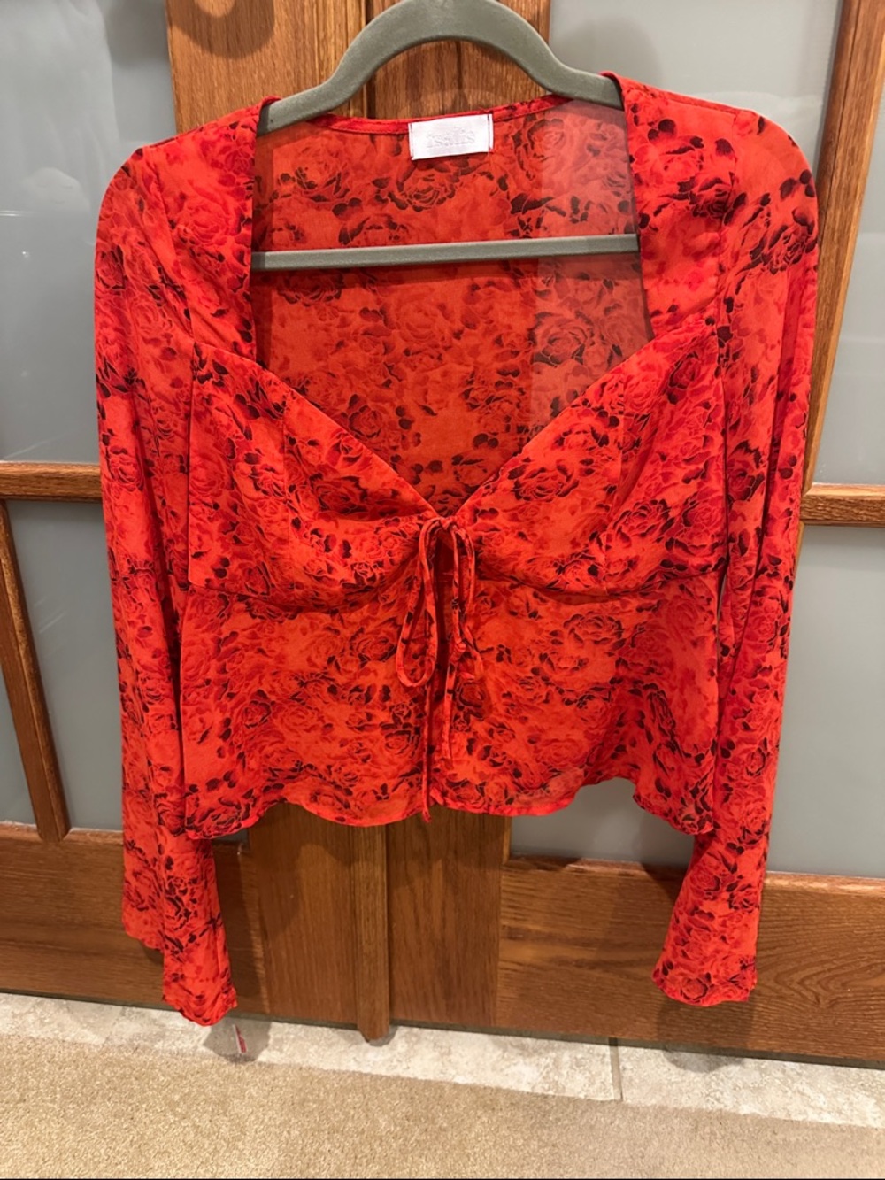 Red Floral Tie-Front Blouse - Women - Picture 1 of 7